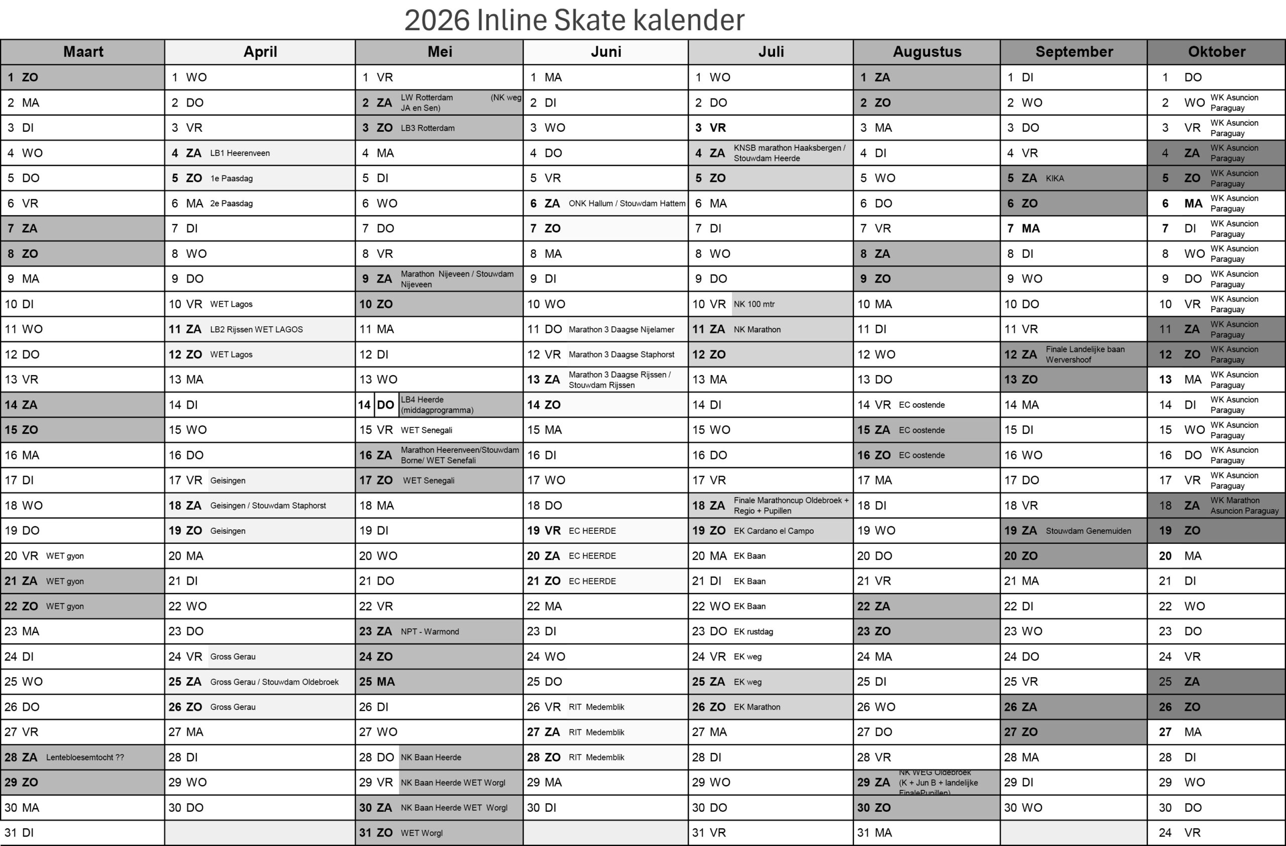 Kalender 2026 incl Stouwdam